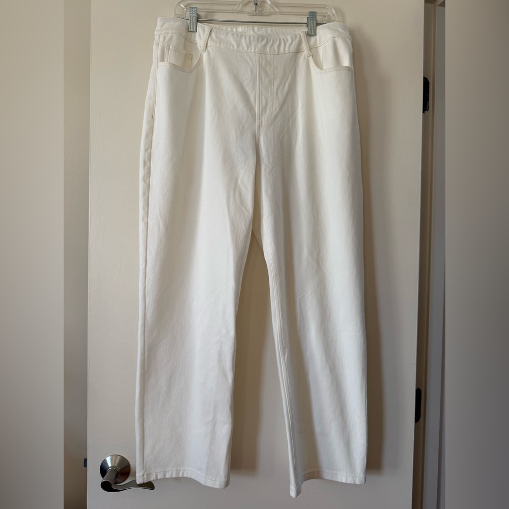 Halara Flex Denim White Straight Leg Pants XL Petite NWT High Rise Athleisure